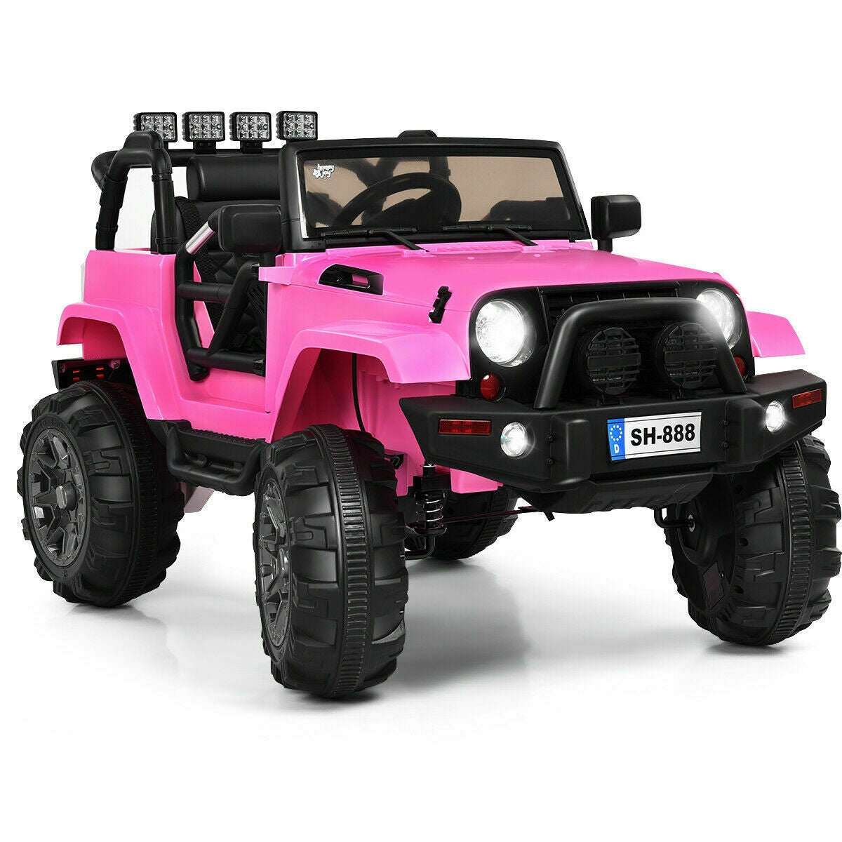 12V Kids Remote Control Riding Truck Car with LED Lights-Black - Pink
