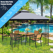 10 x 10 Feet L-Shaped Patio Canopy Gazebo Outdoor 2-Tier Steel Tent-Gray - Gray