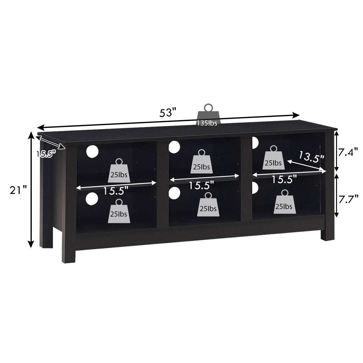 60 Inch Entertainment TV Stand Cabinet-Black