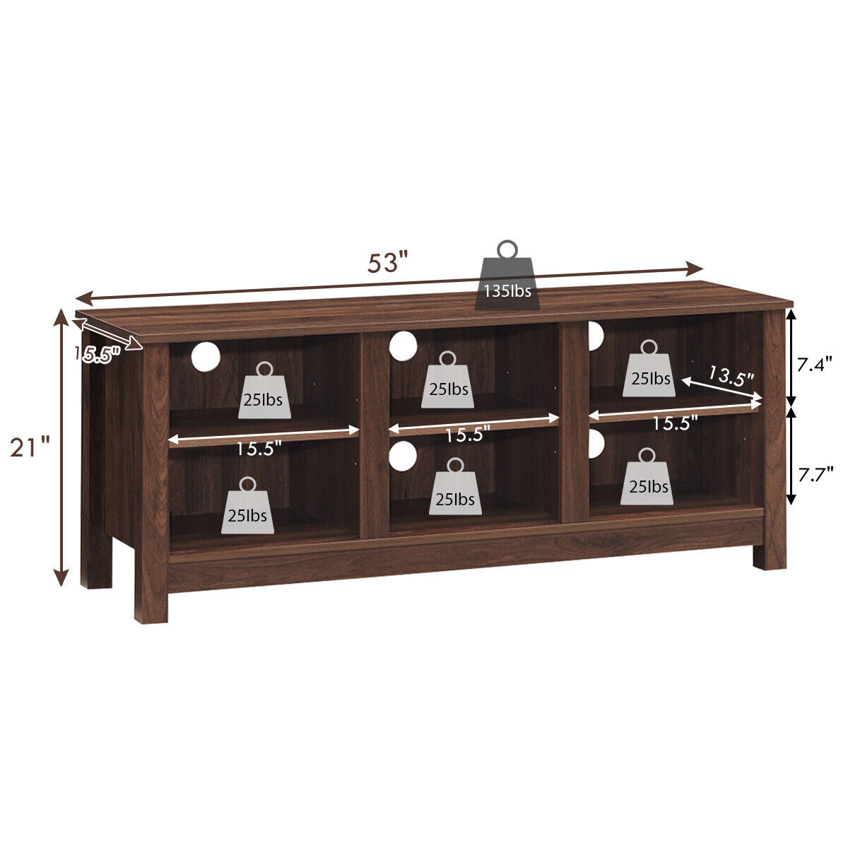 60 Inch Entertainment TV Stand Cabinet-Brown