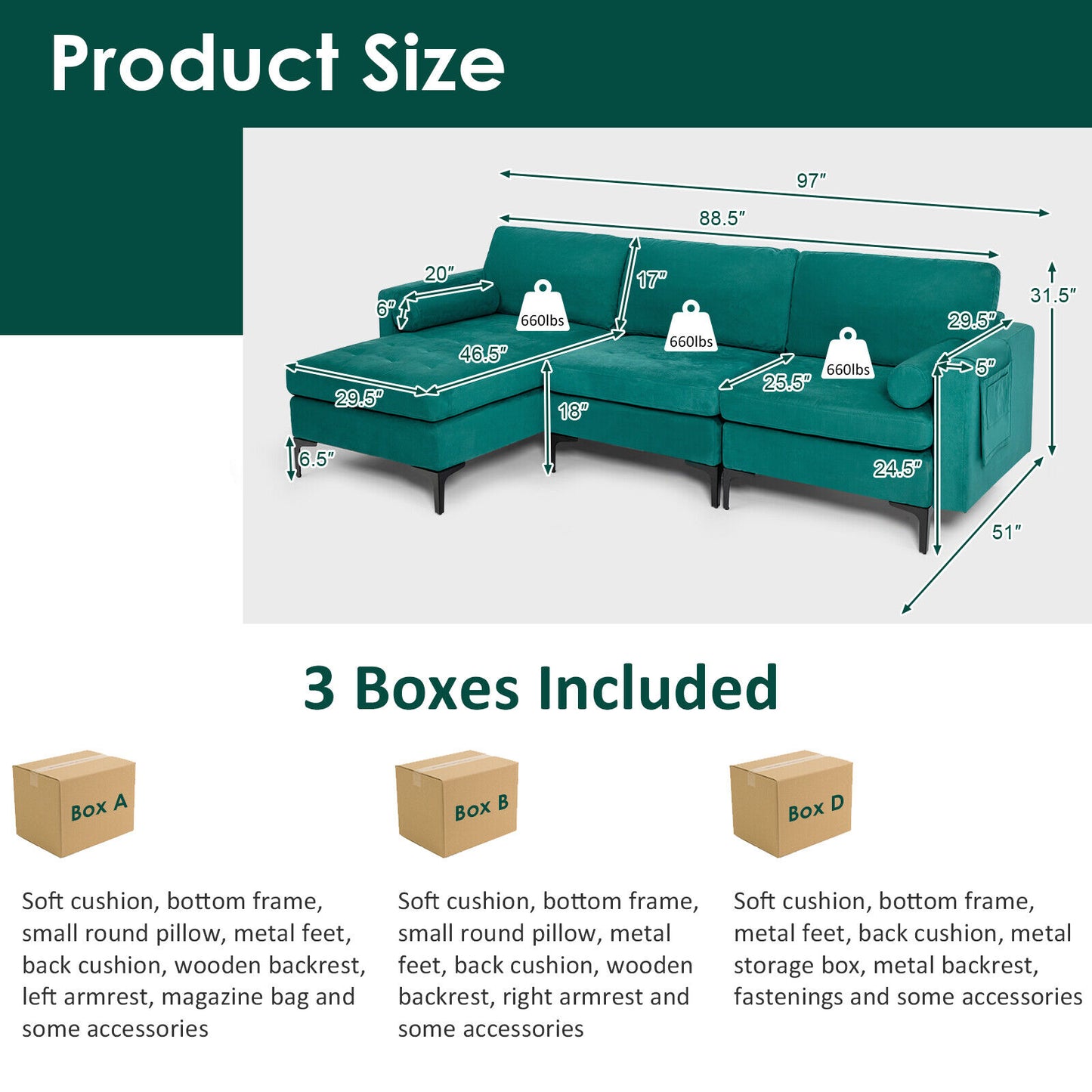 3-Seat L-Shaped Sectional Sofa with USB Ports & Storage