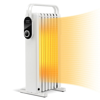 1500W Electric Space Heater Oil Filled Radiator Heater with Foldable Rack-Black - White