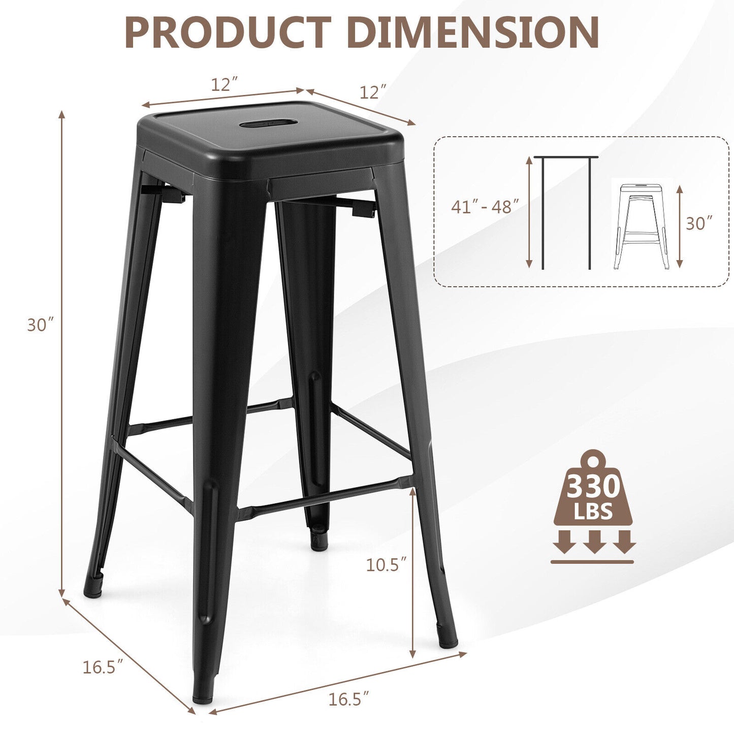 30 Inch Bar Stools Set of 4 with Square Seat and Handling Hole-Black