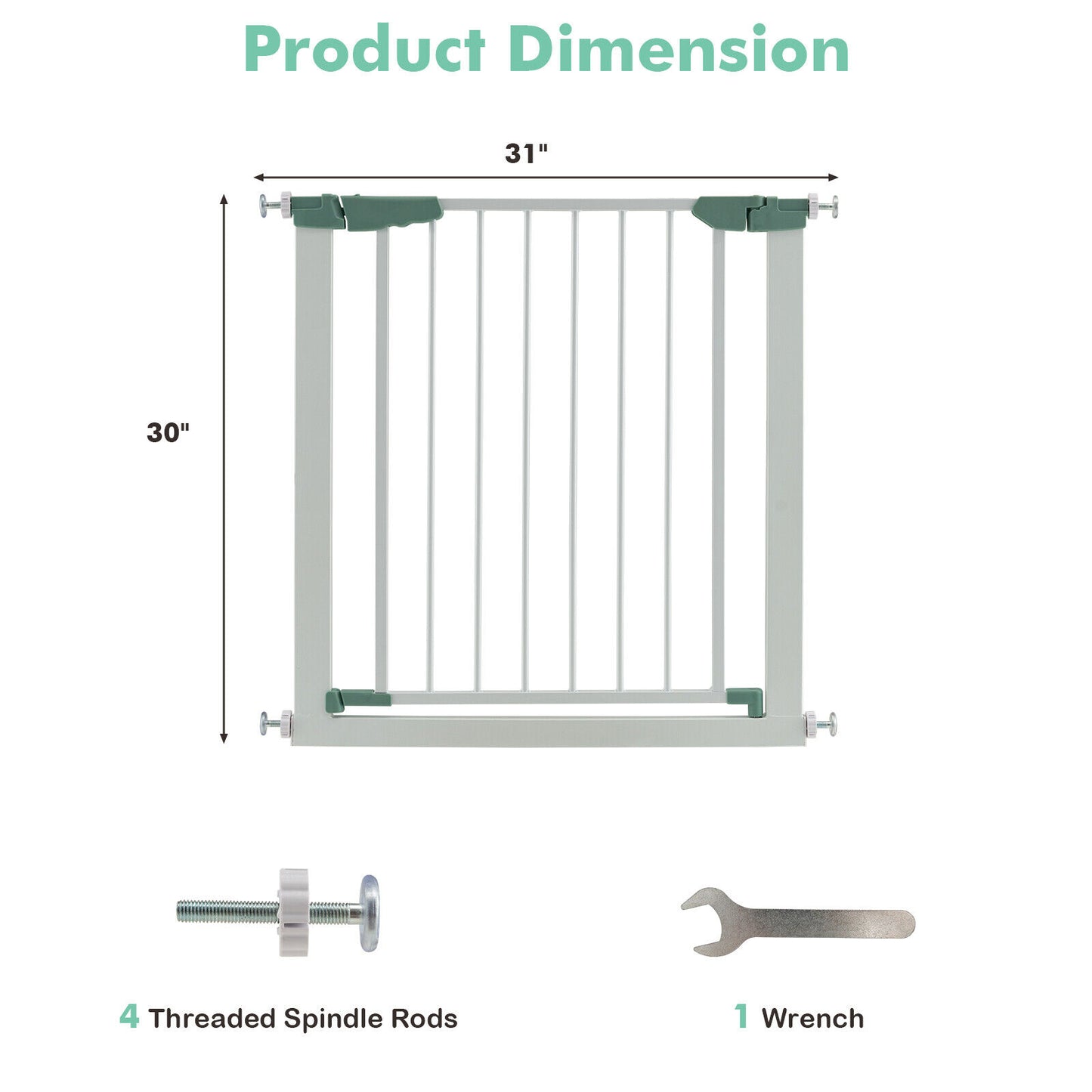 30-32.5 Inch Wide Safety Gate with 30 Inch Scientific Height for Baby and Pet-White
