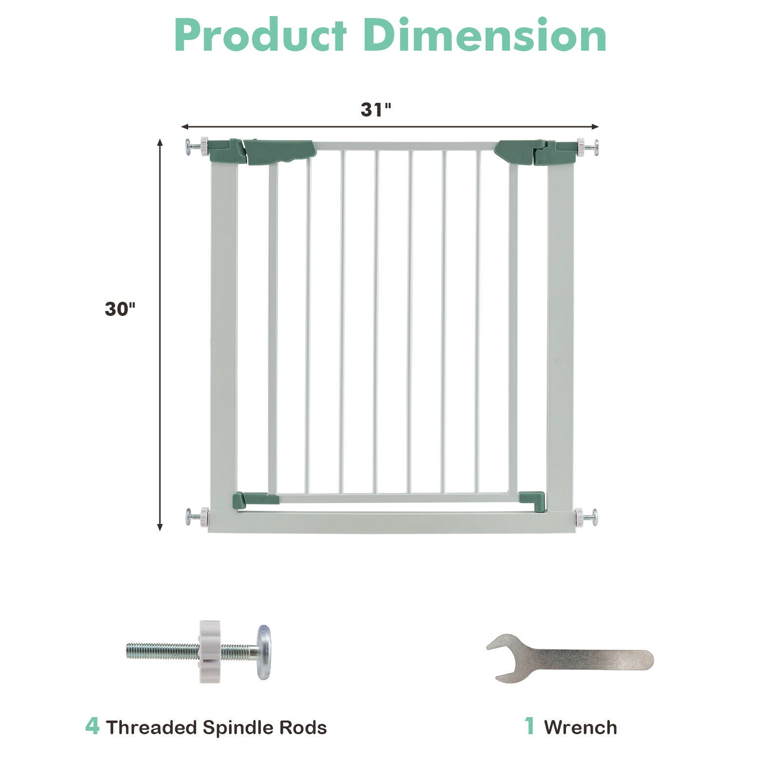 30-32.5 Inch Wide Safety Gate with 30 Inch Scientific Height for Baby and Pet-White