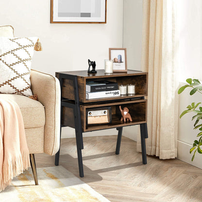 1 Piece Stackable Night Stand Shelf Accent Table with Metal Frame