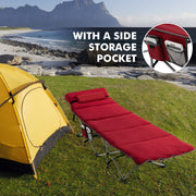 Folding Retractable Travel Camping Cot with Mattress and Carry Bag-Red - Red