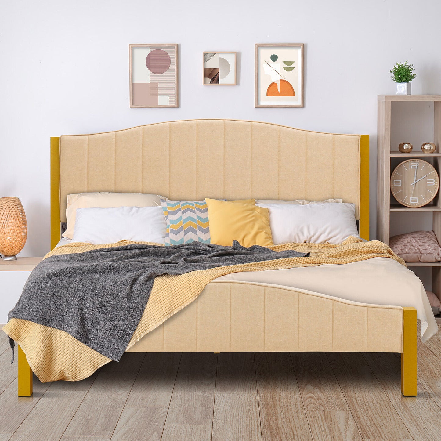 Full/Queen Size Upholstered Bed Frame with Quilted Headboard