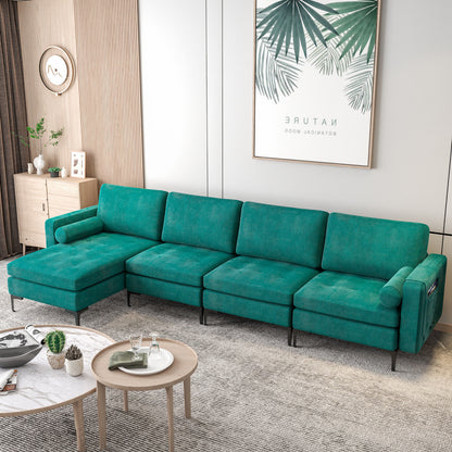 Modular L-shaped 4-Seat Sectional Sofa with Reversible Chaise and 2 USB Socket