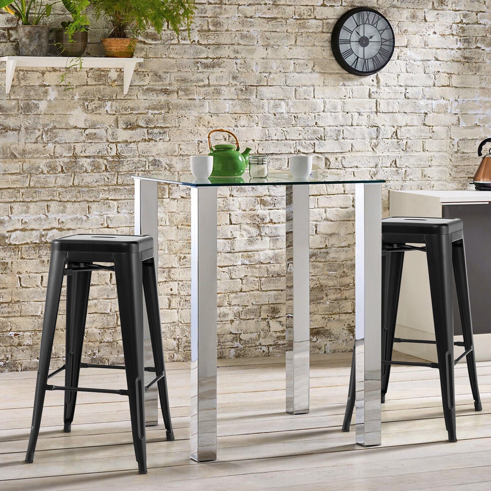 30 Inch Bar Stools Set of 4 with Square Seat and Handling Hole-Black