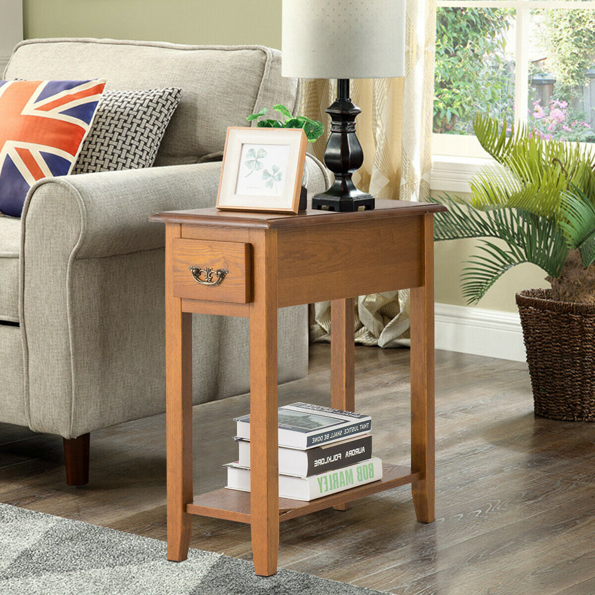 End Table Bedside Sofa End Table Narrow Nightstand with Wooden Legs - Default