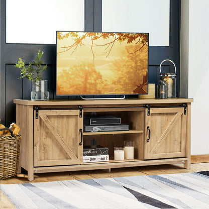 TV Stand Media Center Console Cabinet with Sliding Barn Door - Natural