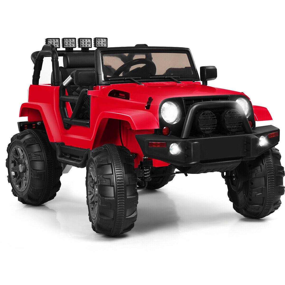 12V Kids Remote Control Riding Truck Car with LED Lights-Black - Red