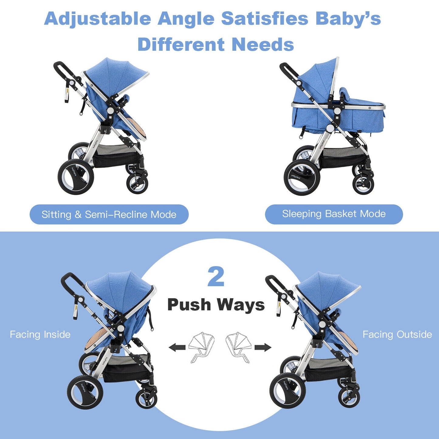Folding Aluminum Baby Stroller Baby Jogger with Diaper Bag