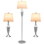 3 Piece Lamp with Set Modern Floor Lamp and 2 Table Lamps-Silver