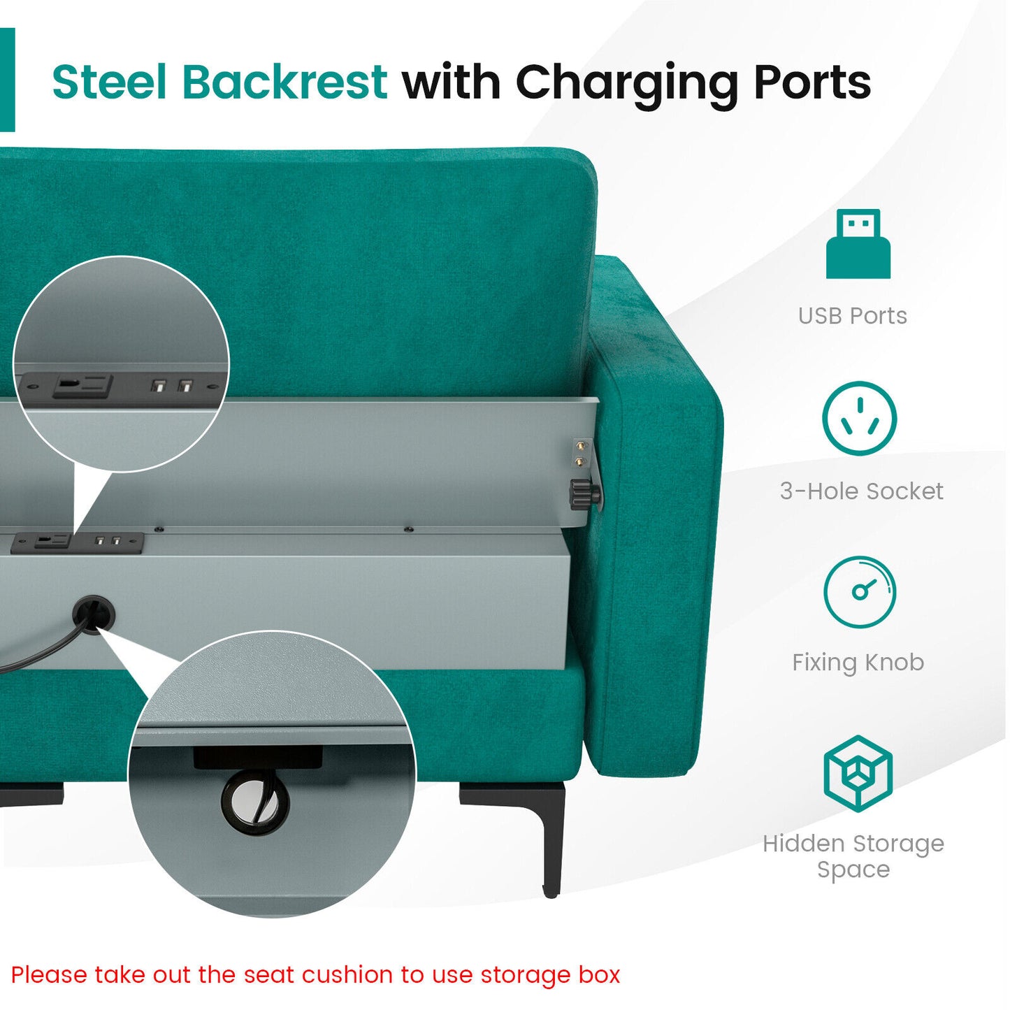 Modular L-shaped 4-Seat Sectional Sofa with Reversible Chaise and 2 USB Socket