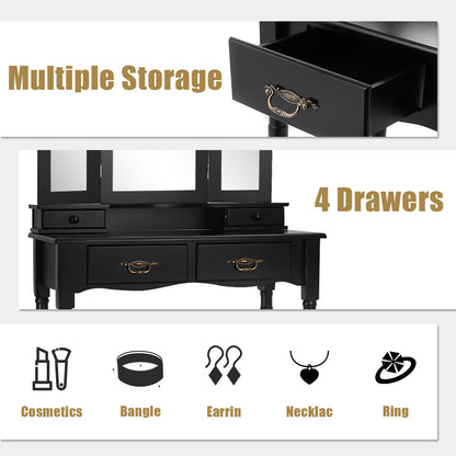 Simple Vanity Set with Tri-Folding Mirror Drawers and Storage Shelf