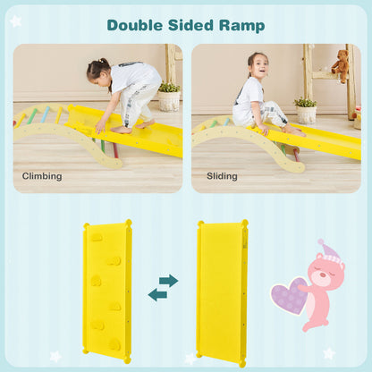 3-in-1 Kids Climber Set Wooden Arch Triangle Rocker with Ramp and Mat - Default