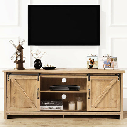 TV Stand Media Center Console Cabinet with Sliding Barn Door - Natural