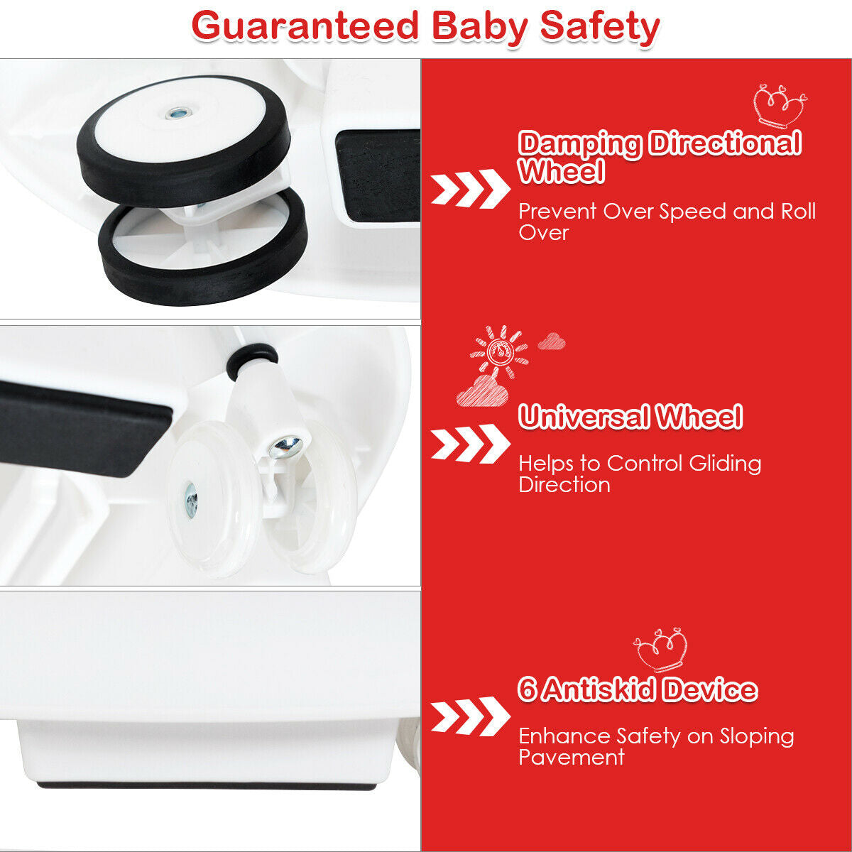 2-in-1 Foldable Baby Walker with Music Player and Lights-White