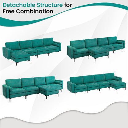 Modular L-shaped 4-Seat Sectional Sofa with Reversible Chaise and 2 USB Socket
