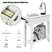 2 Pieces 2 Tier Sofa Side End Table with Drawer and Open Shelf-White