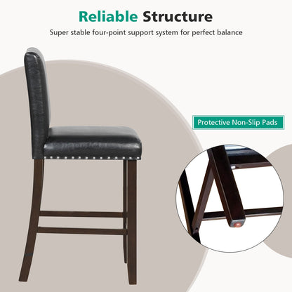 Set of 2 PVC Leather Bar Stools with Back for Kitchen Island