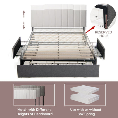Upholstered Platform Bed Frame with 3 Storage Drawers