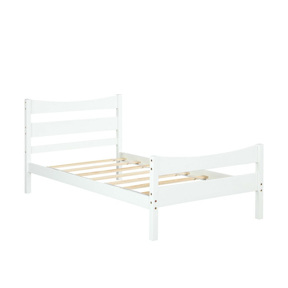 Twin Size Rustic Style Platform Bed Frame with Headboard and Footboard-White - White