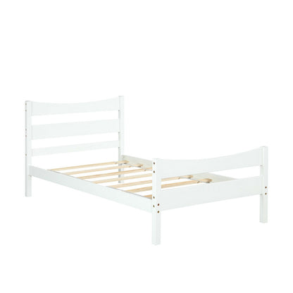 Twin Size Rustic Style Platform Bed Frame with Headboard and Footboard-White - White
