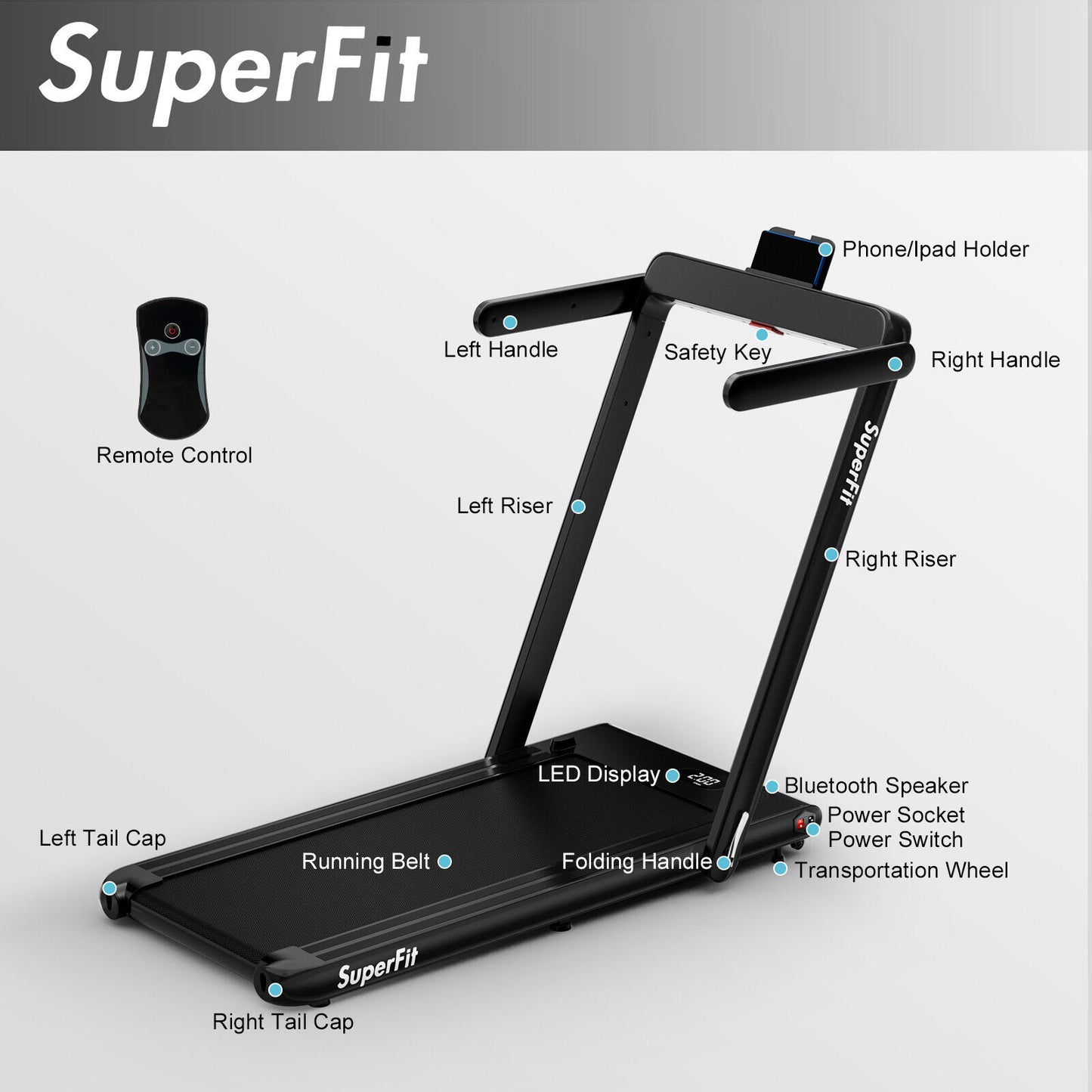 2.25HP 2 in 1 Folding Treadmill with APP Speaker Remote Control