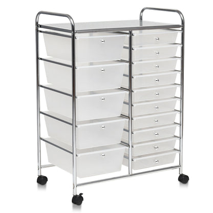 15-Drawer Utility Rolling Organizer Cart Multi-Use Storage-Purple - Clear