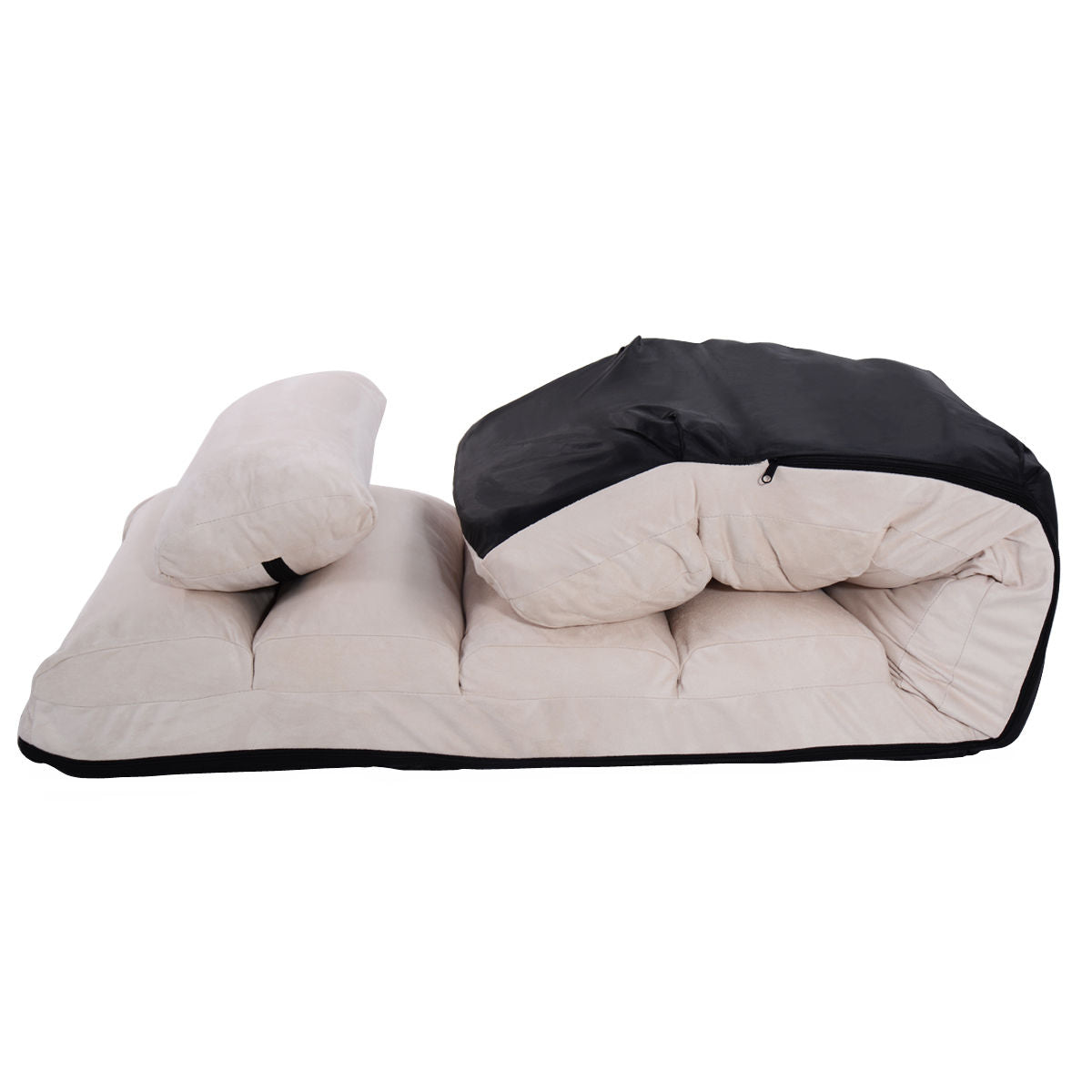 Folding Lazy Sofa Chair Stylish Sofa Couch Beds Lounge Chair W/Pillow-Beige