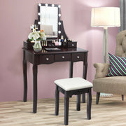 10 Dimmable Light Bulbs Vanity Dressing Table with 2 Dividers and Cushioned Stool-Coffee