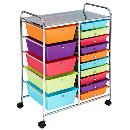 15-Drawer Utility Rolling Organizer Cart Multi-Use Storage-Purple - Multicolor