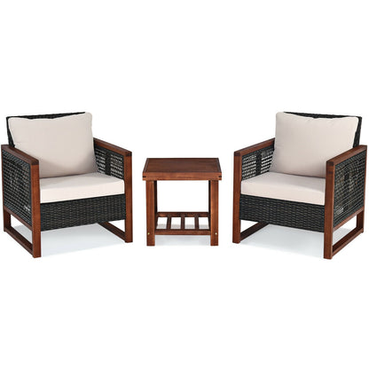 3 Pieces Acacia Wood Patio Furniture Set with Coffee Table-Red - Beige
