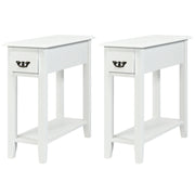 2 Pieces 2 Tier Sofa Side End Table with Drawer and Open Shelf-White