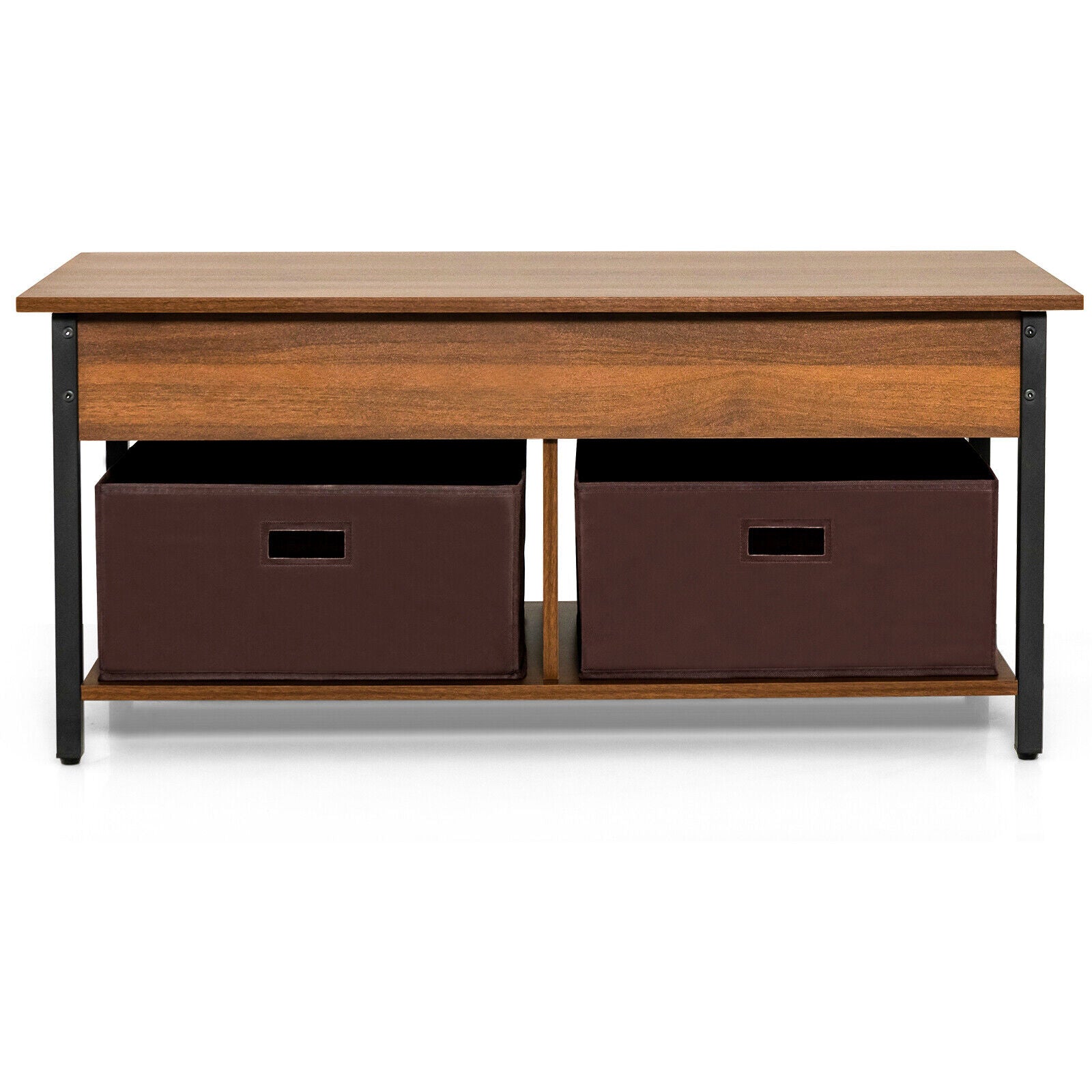 Lift Top Coffee Table Central Table with Drawers and Hidden Compartment for Living Room-Brown