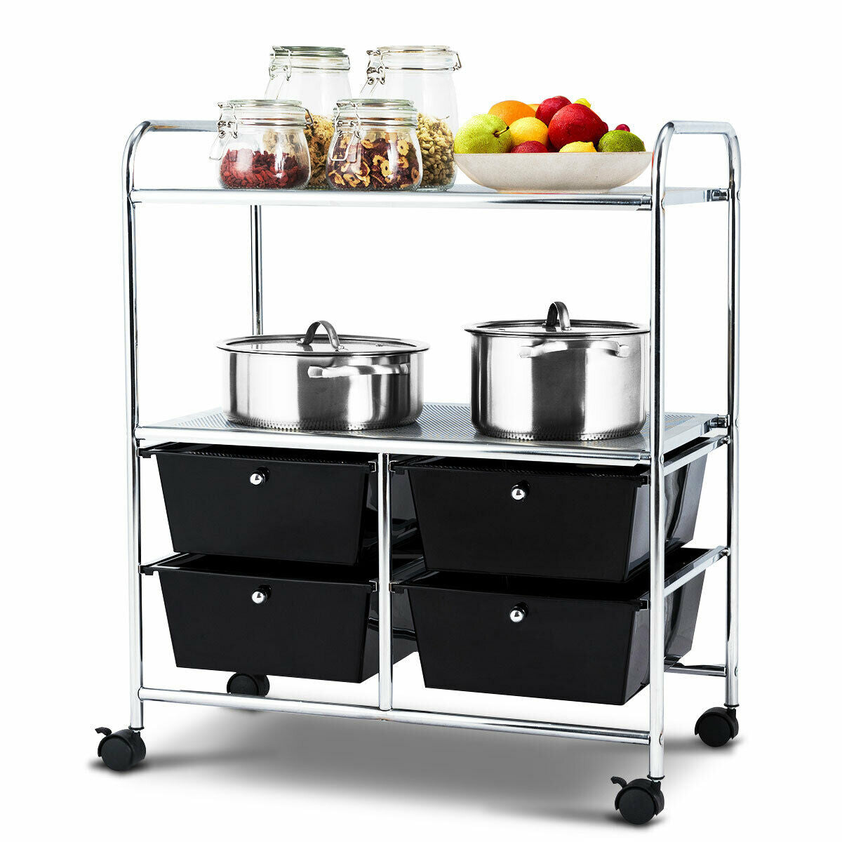 Mobile 4 Drawers Shelves Rolling Storage Cart Rack-Transparent Multicolor - Black