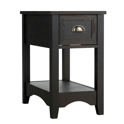 Contemporary Chair Side End Table Compact Table with Drawer Nightstand-Brown - Brown