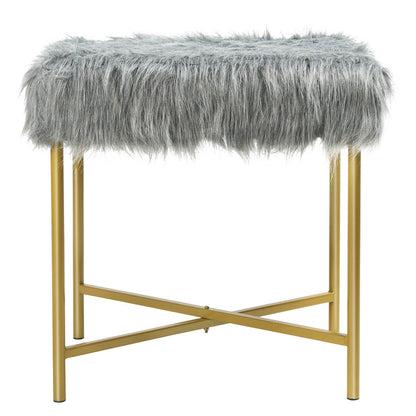 Faux Fur Ottoman Decorative Stool with Metal Legs