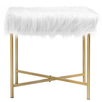 Faux Fur Ottoman Decorative Stool with Metal Legs