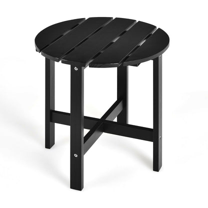 18 Inch Patio Round Side Wooden Slat End Coffee Table for Garden-Black - Black