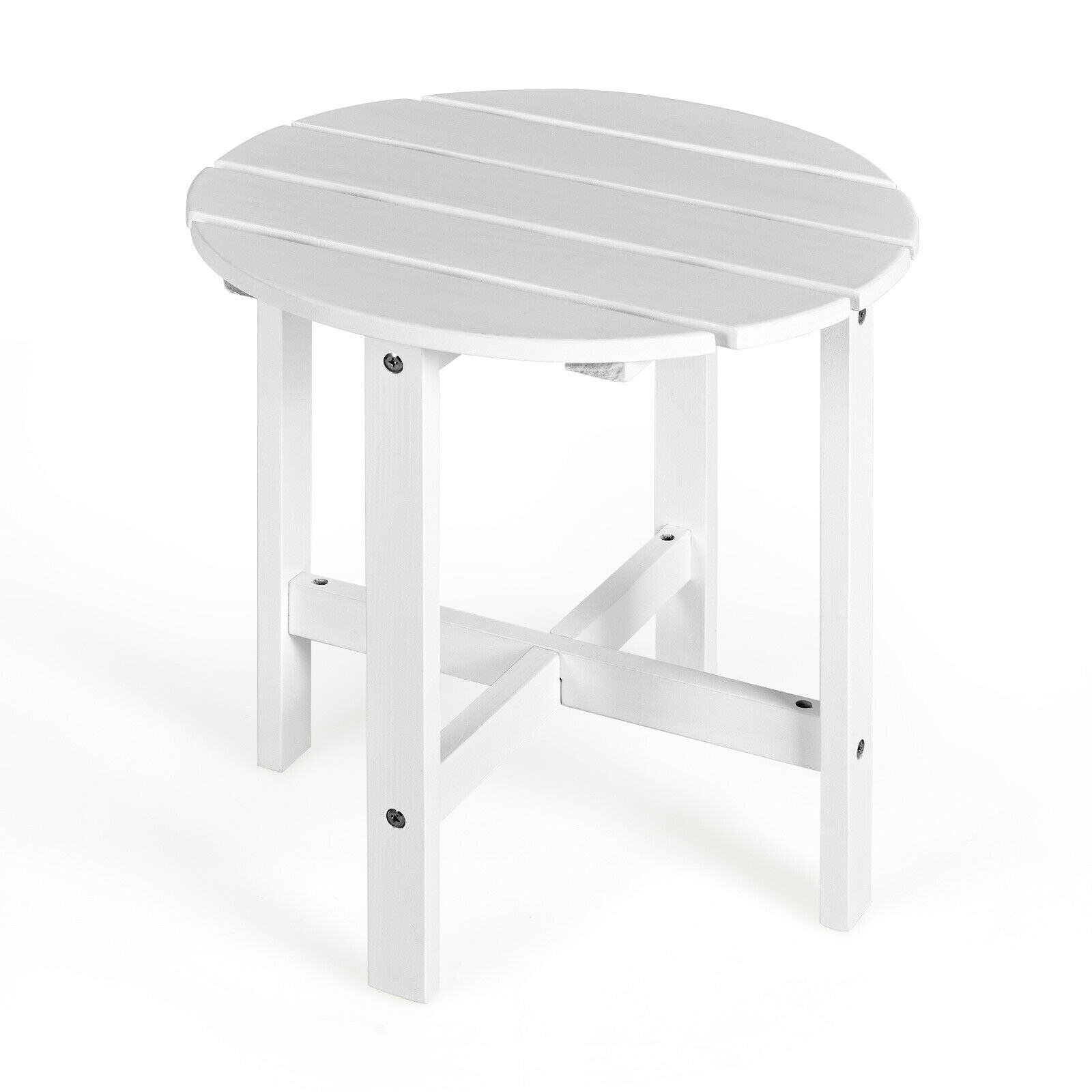 18 Inch Patio Round Side Wooden Slat End Coffee Table for Garden-Black - White
