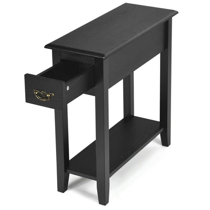 2 Pieces 2 Tier Sofa Side End Table with Drawer and Open Shelf