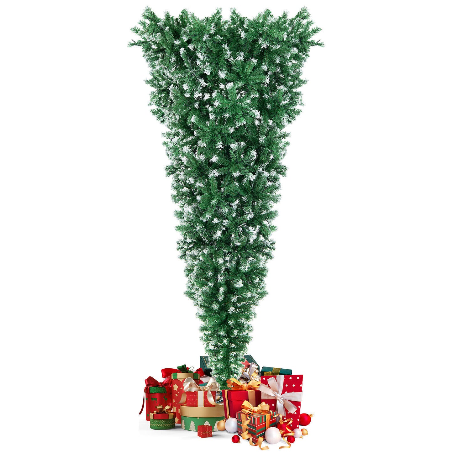7.5 Feet Pre-Lit Snowy Upside Down Christmas Tree 1100 Tips