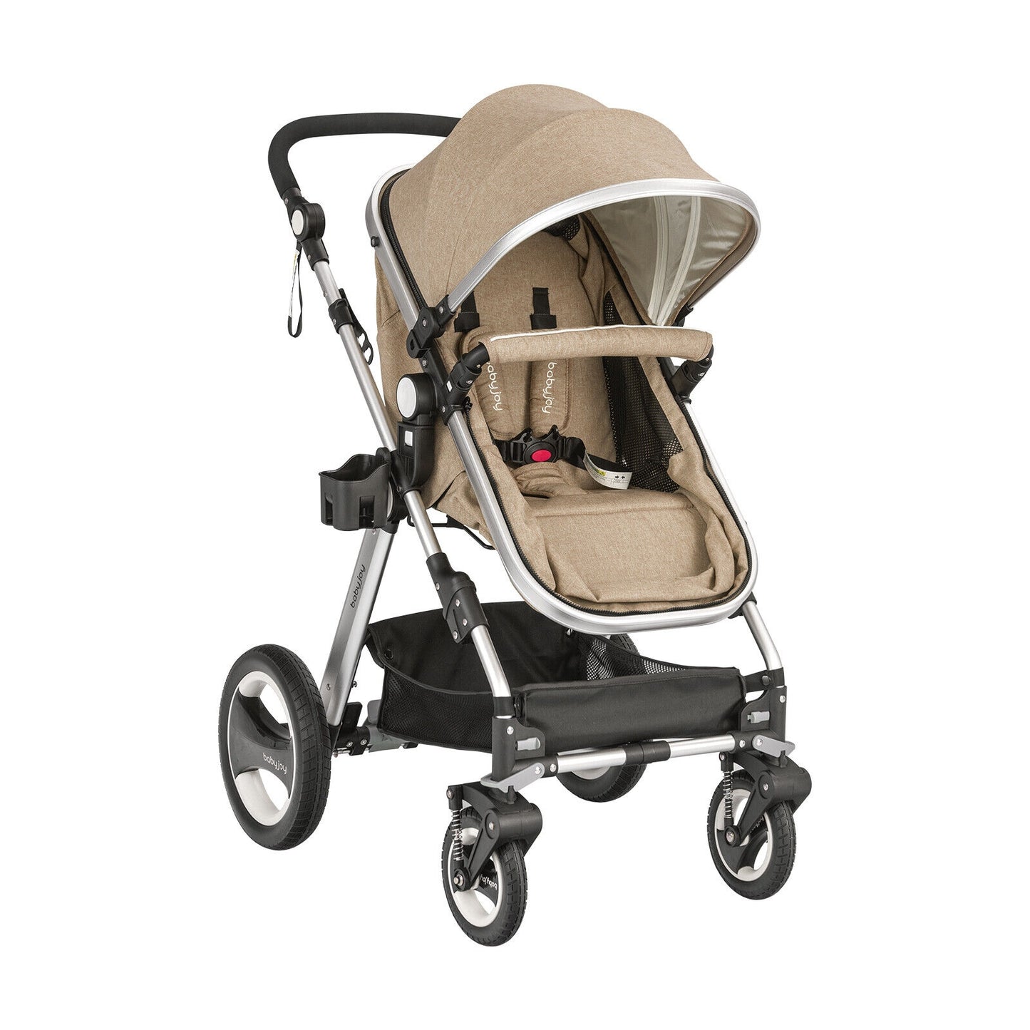 Folding Aluminum Baby Stroller Baby Jogger with Diaper Bag-Blue - Beige