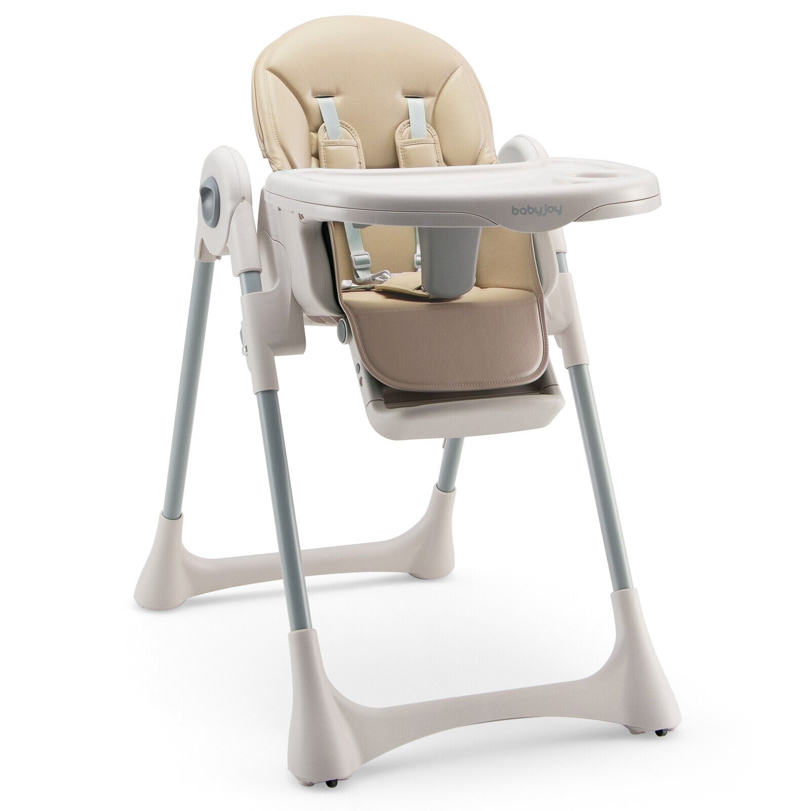 Baby Folding High Chair Dining Chair with Adjustable Height and Footrest-Gray - Beige