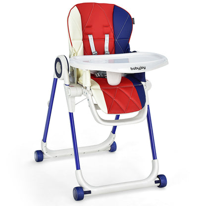 Baby High Chair Foldable Feeding Chair with 4 Lockable Wheels-Green - Red