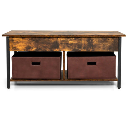 Lift Top Coffee Table Central Table with Drawers and Hidden Compartment for Living Room-Rustic Brown